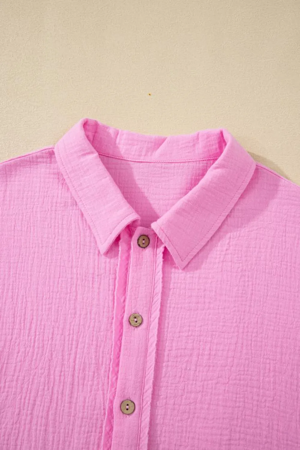 Sale Dear-Lover Mineral Wash Textured Ruffle Trim Short Sleeve Shirt Bonbon