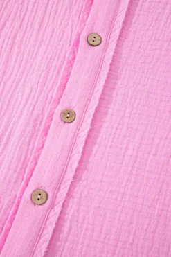 Sale Dear-Lover Mineral Wash Textured Ruffle Trim Short Sleeve Shirt Bonbon