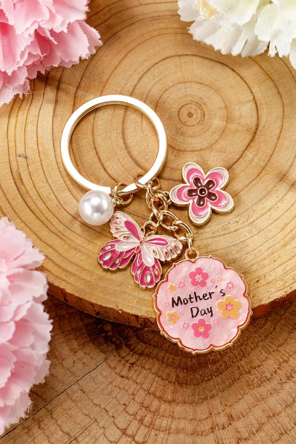 Online Dear-Lover Mothers Day Butterfly Flower Pearl Charm Alloy Keychain Bonbon