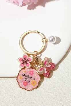 Online Dear-Lover Mothers Day Butterfly Flower Pearl Charm Alloy Keychain Bonbon