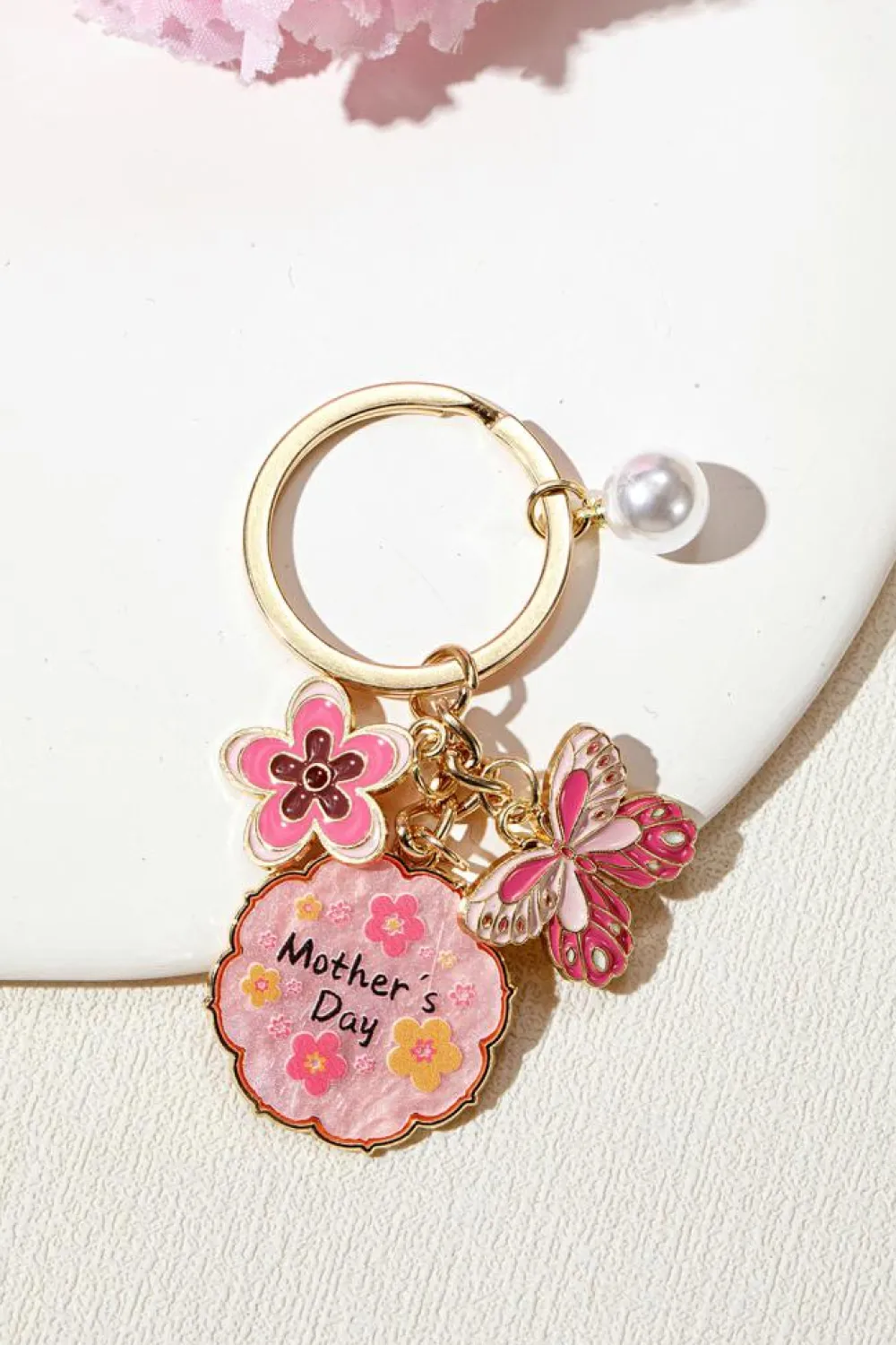 Online Dear-Lover Mothers Day Butterfly Flower Pearl Charm Alloy Keychain Bonbon