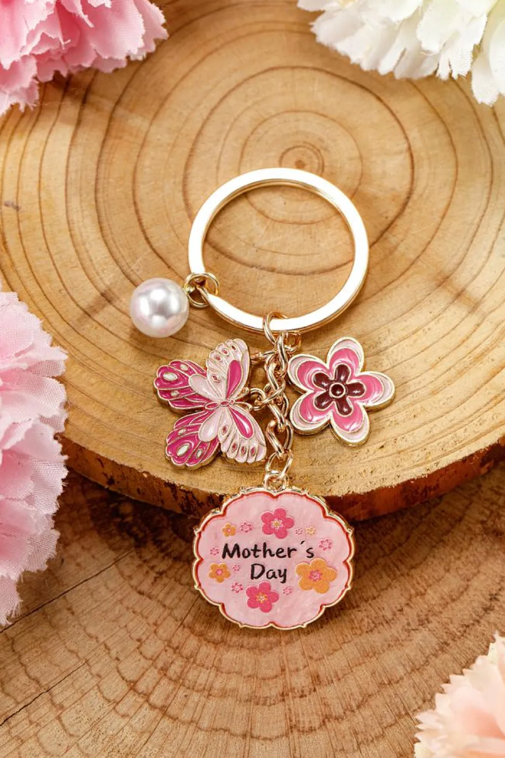 Online Dear-Lover Mothers Day Butterfly Flower Pearl Charm Alloy Keychain Bonbon