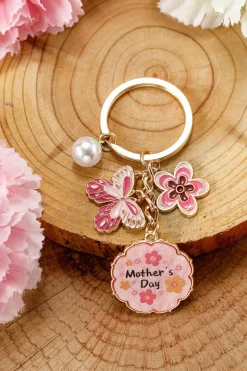 Online Dear-Lover Mothers Day Butterfly Flower Pearl Charm Alloy Keychain Bonbon