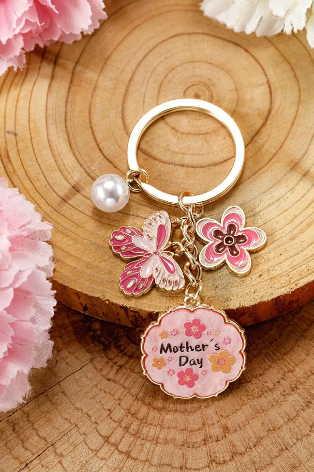 Online Dear-Lover Mothers Day Butterfly Flower Pearl Charm Alloy Keychain Bonbon