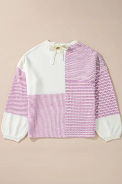 Sale Dear-Lover Neutral Colorblock Tie Back Sweater Bonbon