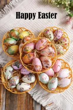 Clearance Dear-Lover 6pcs/set Easter Egg Hanging Home Decoration with Basket Bonbon