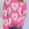 New Dear-Lover Pearl Beaded Heart Drop Shoulder Sweater Bonbon