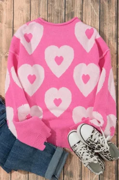 New Dear-Lover Pearl Beaded Heart Drop Shoulder Sweater Bonbon