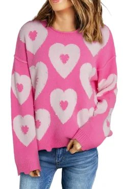 New Dear-Lover Pearl Beaded Heart Drop Shoulder Sweater Bonbon