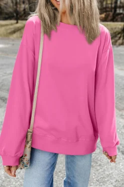 Fashion Dear-Lover Plain Drop Shoulder Crewneck Pullover Sweatshirt Bonbon