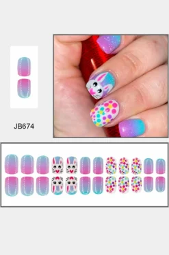 Clearance Dear-Lover Polka Dot Bunny Easter Fashion Square Nail Stickers Bonbon
