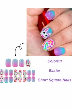 Clearance Dear-Lover Polka Dot Bunny Easter Fashion Square Nail Stickers Bonbon