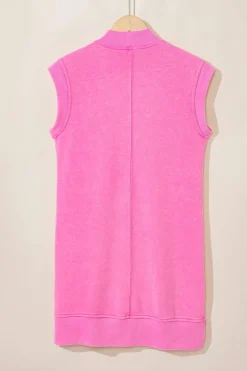 Clearance Dear-Lover Quarter Zip Pocketed Cap Sleeve Sweatshirt Dress Bonbon