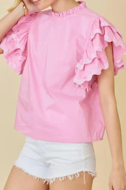 Clearance Dear-Lover Ricrac Ruffled Sleeve Frilled Collar Blouse Bonbon