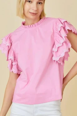 Clearance Dear-Lover Ricrac Ruffled Sleeve Frilled Collar Blouse Bonbon