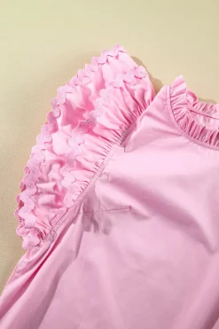 Clearance Dear-Lover Ricrac Ruffled Sleeve Frilled Collar Blouse Bonbon