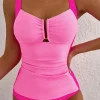 Fashion Dear-Lover Ruched Tummy Control Tankini 2pcs Swimsuit Bonbon