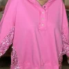 Outlet Dear-Lover Sequin Patchwork High Low Hem Henley Sweatshirt Bonbon