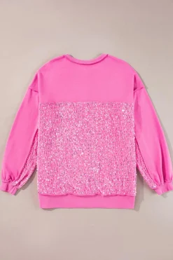 Outlet Dear-Lover Sequin Patchwork High Low Hem Henley Sweatshirt Bonbon
