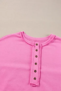 Outlet Dear-Lover Sequin Patchwork High Low Hem Henley Sweatshirt Bonbon