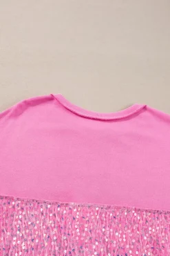 Outlet Dear-Lover Sequin Patchwork High Low Hem Henley Sweatshirt Bonbon