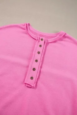 Outlet Dear-Lover Sequin Patchwork High Low Hem Henley Sweatshirt Bonbon