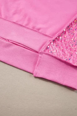 Outlet Dear-Lover Sequin Patchwork High Low Hem Henley Sweatshirt Bonbon