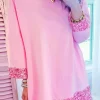 Sale Dear-Lover Sequin Trim Bracelet Sleeve Shift Crew Neck Short Dress Bonbon