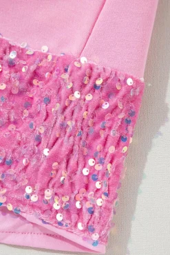 Sale Dear-Lover Sequin Trim Bracelet Sleeve Shift Crew Neck Short Dress Bonbon