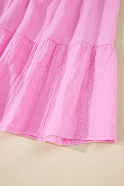 Sale Dear-Lover Solid Collared V Neck Tiered Loose Fit Midi Dress Bonbon