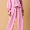 Best Dear-Lover Solid Color Drawstring Long Sleeve Top and Pants Set Bonbon