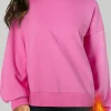 Best Dear-Lover Solid Fleece Lined Drop Shoulder High Low Sweatshirt Bonbon