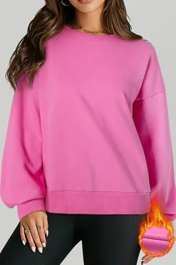 Best Dear-Lover Solid Fleece Lined Drop Shoulder High Low Sweatshirt Bonbon