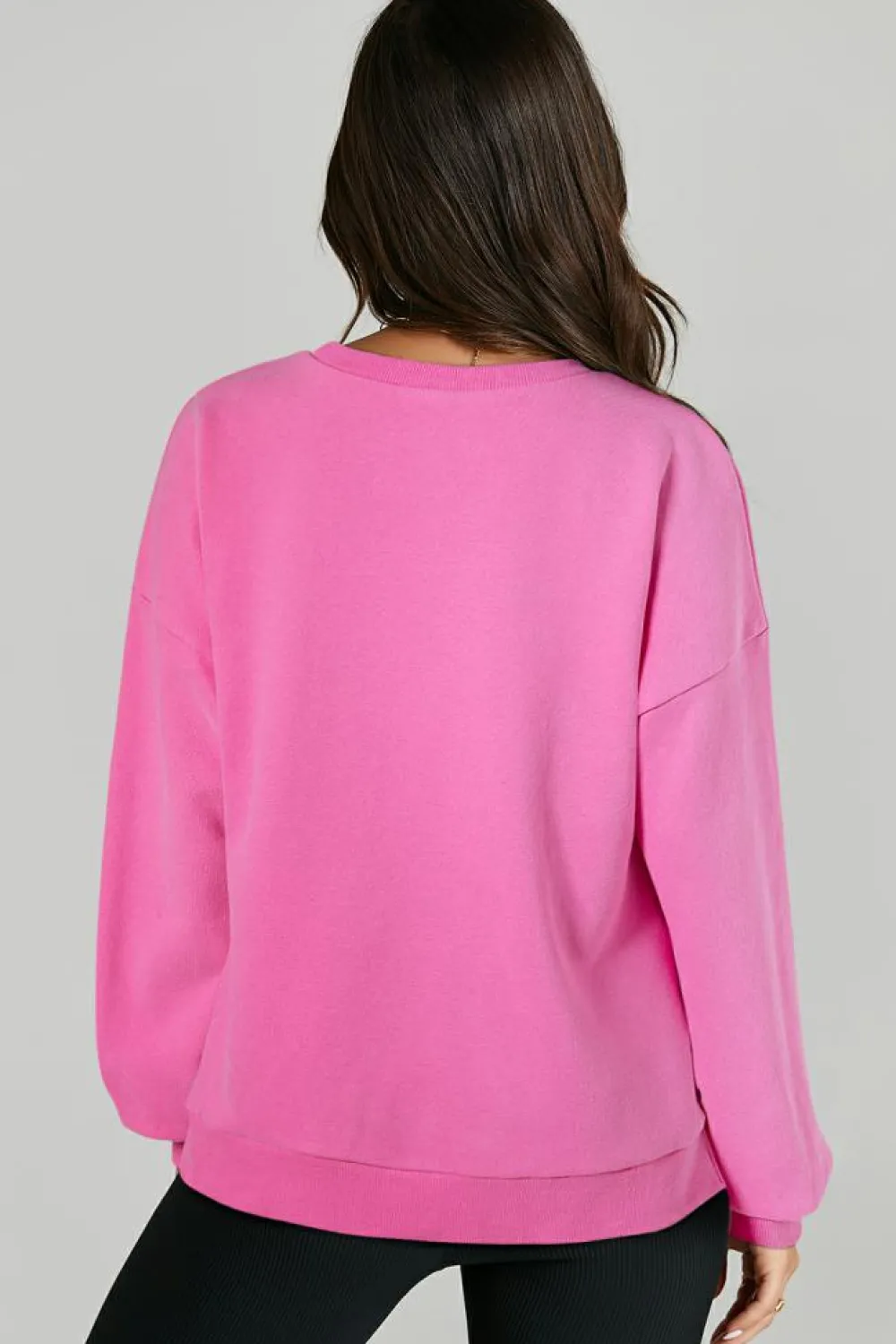 Best Dear-Lover Solid Fleece Lined Drop Shoulder High Low Sweatshirt Bonbon