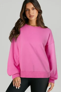 Best Dear-Lover Solid Fleece Lined Drop Shoulder High Low Sweatshirt Bonbon