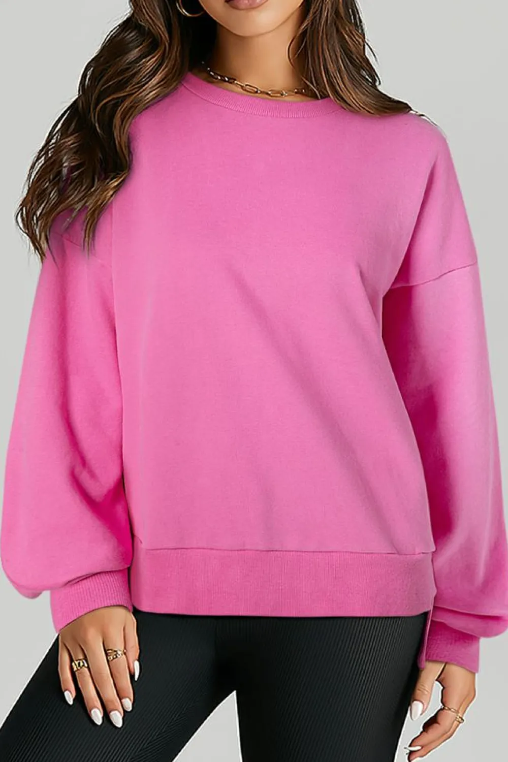 Best Dear-Lover Solid Fleece Lined Drop Shoulder High Low Sweatshirt Bonbon