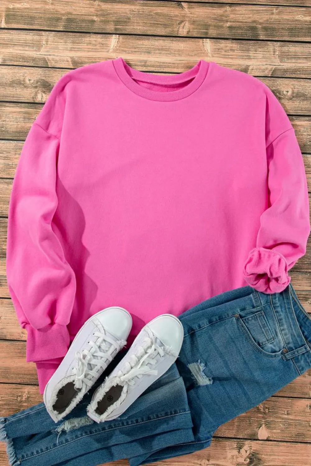 Best Dear-Lover Solid Fleece Lined Drop Shoulder High Low Sweatshirt Bonbon