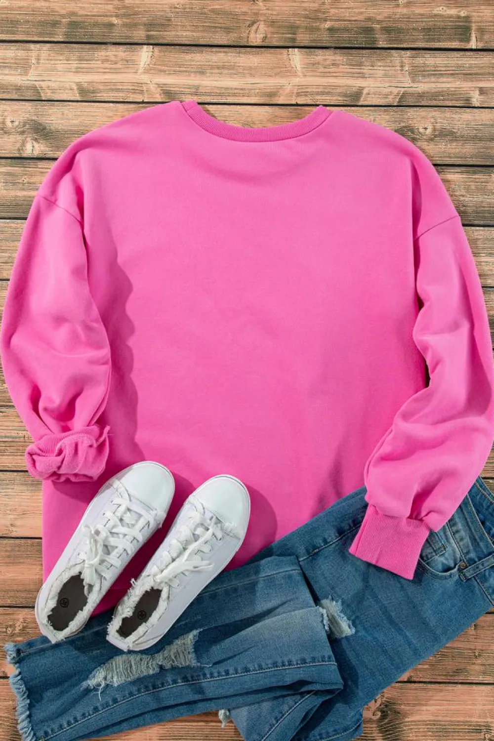 Best Dear-Lover Solid Fleece Lined Drop Shoulder High Low Sweatshirt Bonbon