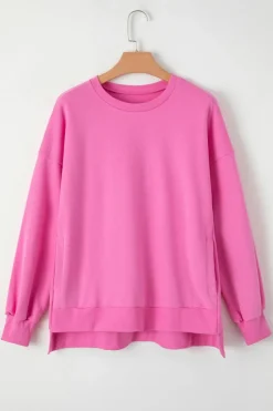 Best Dear-Lover Solid Fleece Lined Drop Shoulder High Low Sweatshirt Bonbon