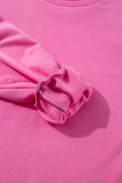 Best Dear-Lover Solid Fleece Lined Drop Shoulder High Low Sweatshirt Bonbon