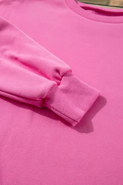 Best Dear-Lover Solid Fleece Lined Drop Shoulder High Low Sweatshirt Bonbon