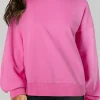 Outlet Dear-Lover Solid O Neck High Low Hem Pullover Sweatshirt Bonbon