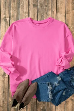 Outlet Dear-Lover Solid O Neck High Low Hem Pullover Sweatshirt Bonbon
