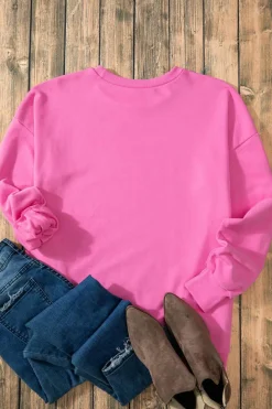 Outlet Dear-Lover Solid O Neck High Low Hem Pullover Sweatshirt Bonbon