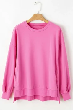 Outlet Dear-Lover Solid O Neck High Low Hem Pullover Sweatshirt Bonbon