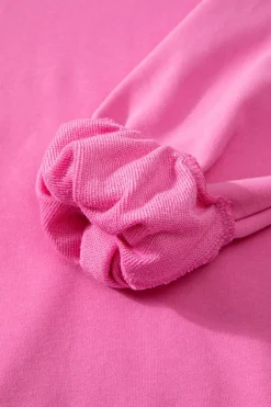 Outlet Dear-Lover Solid O Neck High Low Hem Pullover Sweatshirt Bonbon