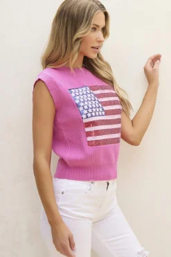 Hot Dear-Lover Sparkling American Flag Knitted Vest Bonbon