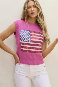 Hot Dear-Lover Sparkling American Flag Knitted Vest Bonbon