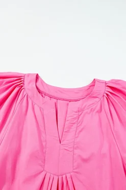 New Dear-Lover Split V Neck Short Flutter Sleeve Pleated Shift Dress Bonbon
