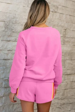 Hot Dear-Lover Striped Accent Pullover and Shorts Two Piece Casual Set Bonbon